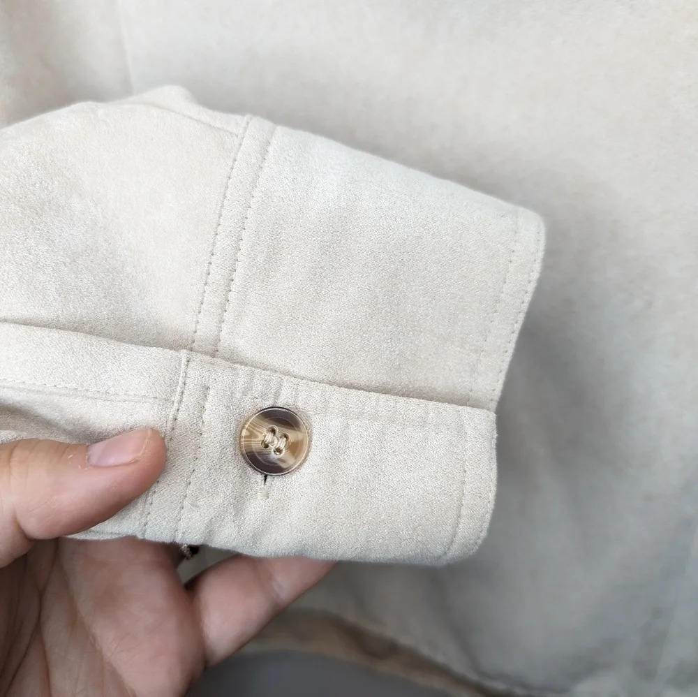 Vintage Cherokee 1/4 Button Down Collared Top Cream Neutral Women  Large - Picture 5 of 8